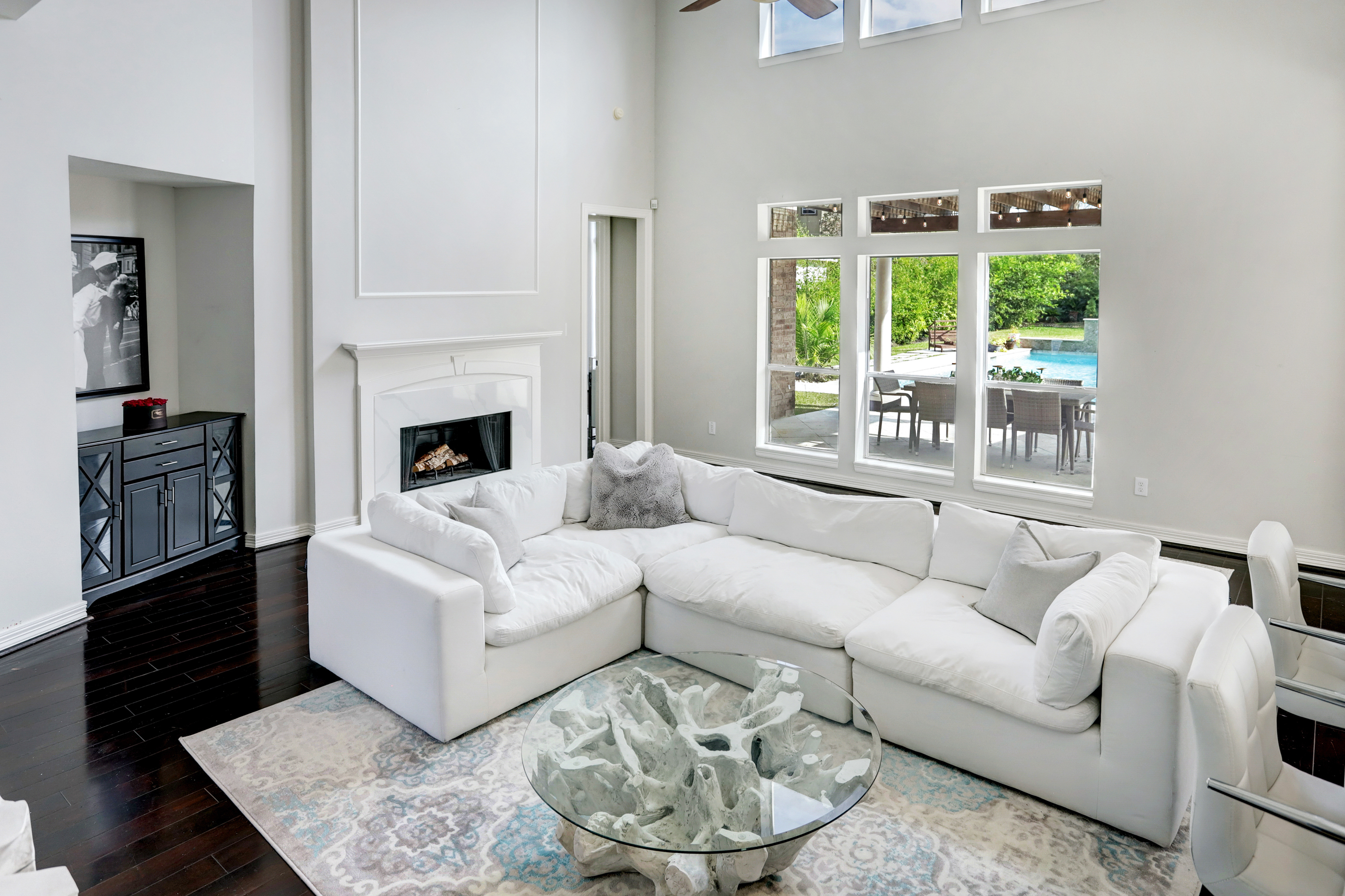 Luxury living room with fireplace